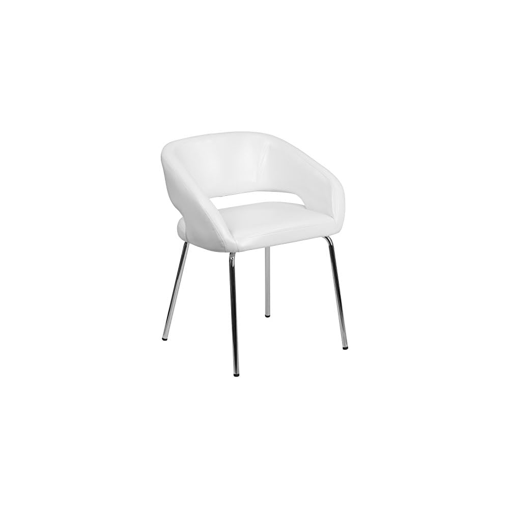 Flash Furniture Fusion Series LeatherSoft Upholstered Side Reception Chair, Retro Padded Lounge Chair for Living Room or Office, White