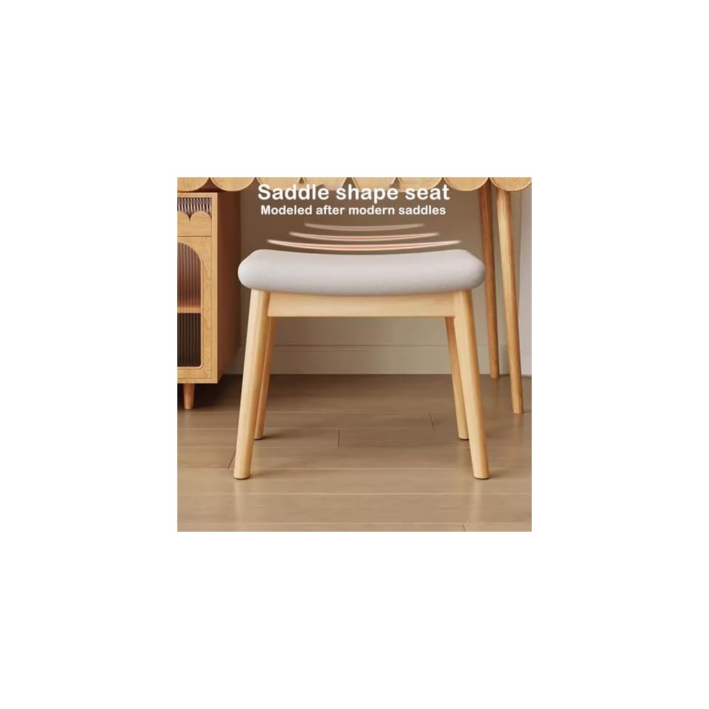 Solid Wood Dressing Table Stool for Girls Bedroom Makeup Chair with Shoe Bench Entryway Kitchen Chairs for Living Room Study Room and Office Dark Brown