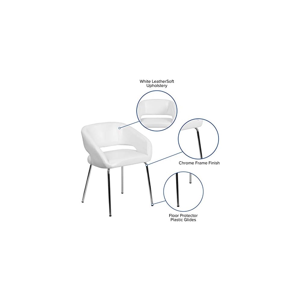 Flash Furniture Fusion Series LeatherSoft Upholstered Side Reception Chair, Retro Padded Lounge Chair for Living Room or Office, White