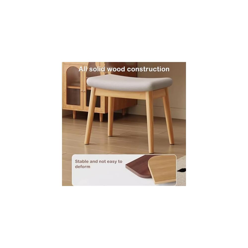 Solid Wood Dressing Table Stool for Girls Bedroom Makeup Chair with Shoe Bench Entryway Kitchen Chairs for Living Room Study Room and Office Dark Brown