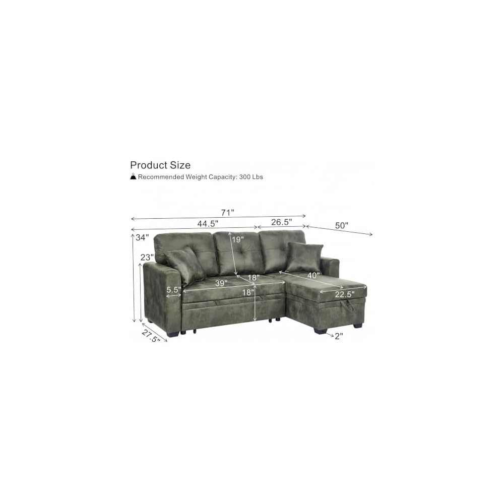 GLANC Faux Leather Sectional Sofa, L Shaped Reversible Storage Chaise Lounge Sectional Couch Bed with Storage Space for Corner Living Room Apartment Studio Home Office Modular Convertible Design