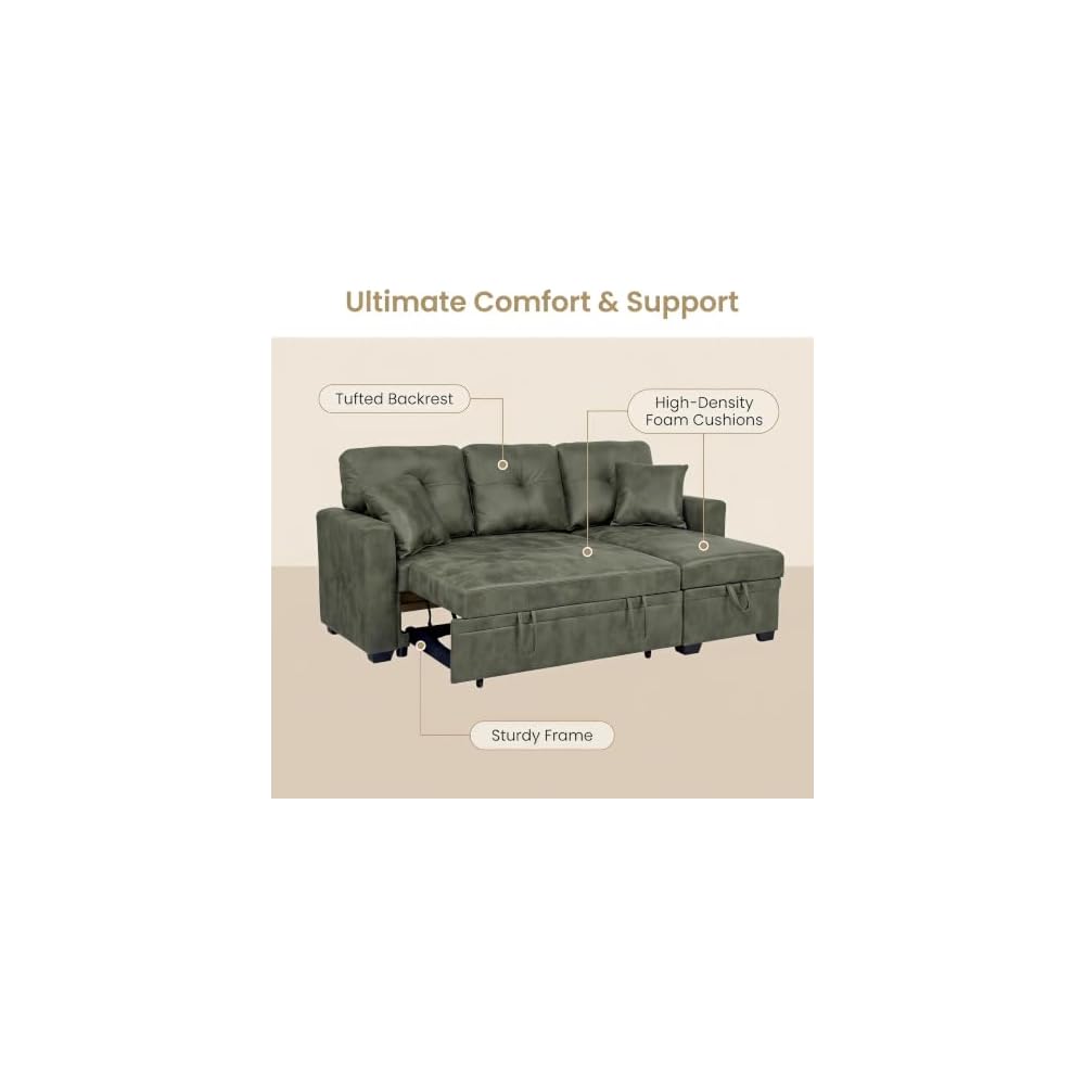 GLANC Faux Leather Sectional Sofa, L Shaped Reversible Storage Chaise Lounge Sectional Couch Bed with Storage Space for Corner Living Room Apartment Studio Home Office Modular Convertible Design
