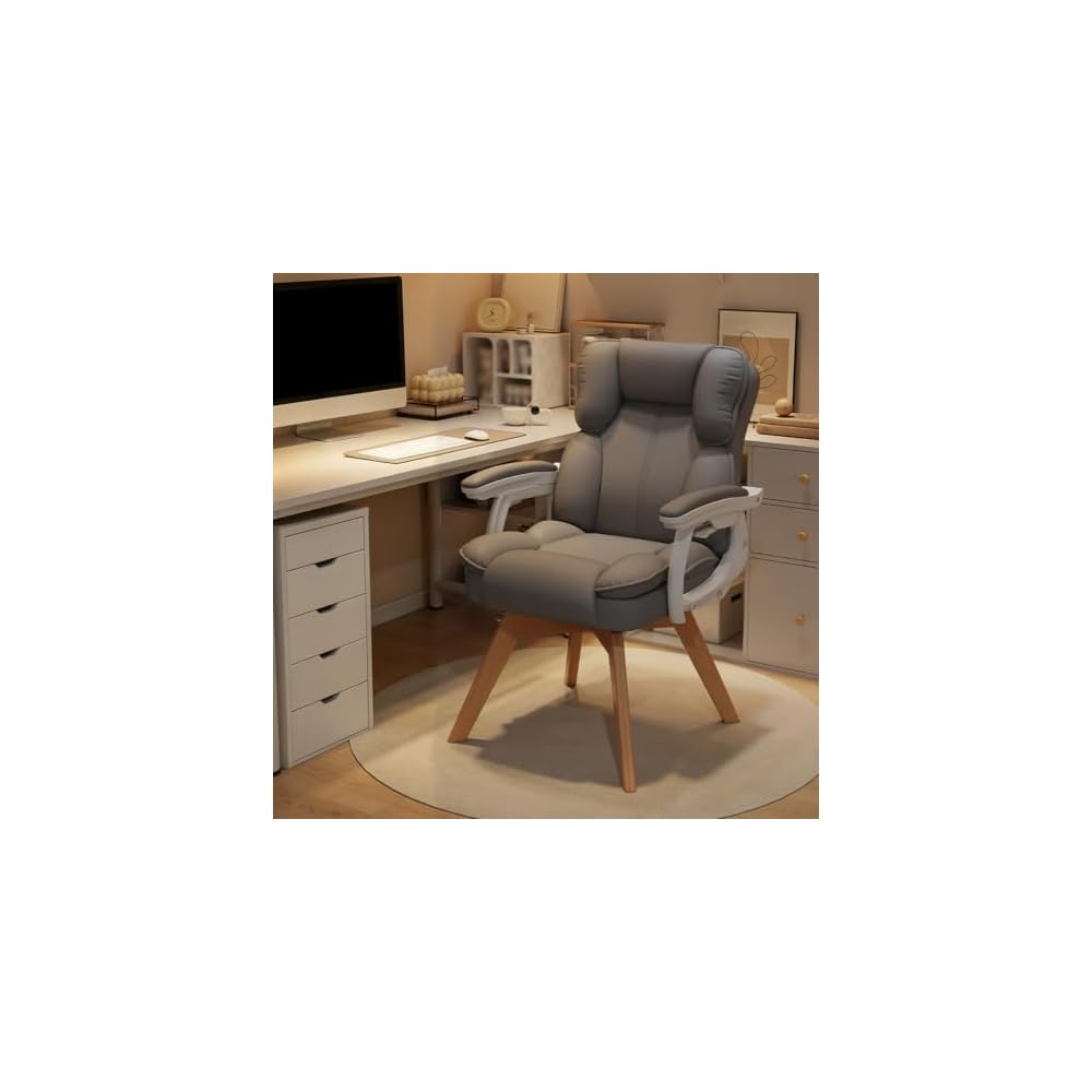 Ergonomic Computer Chair with Padded Armrests, Modern Comfortable Desk Chair Gaming Chair Makeup Chair for Living Room/Bedroom/Office, No Wheels(Gray)