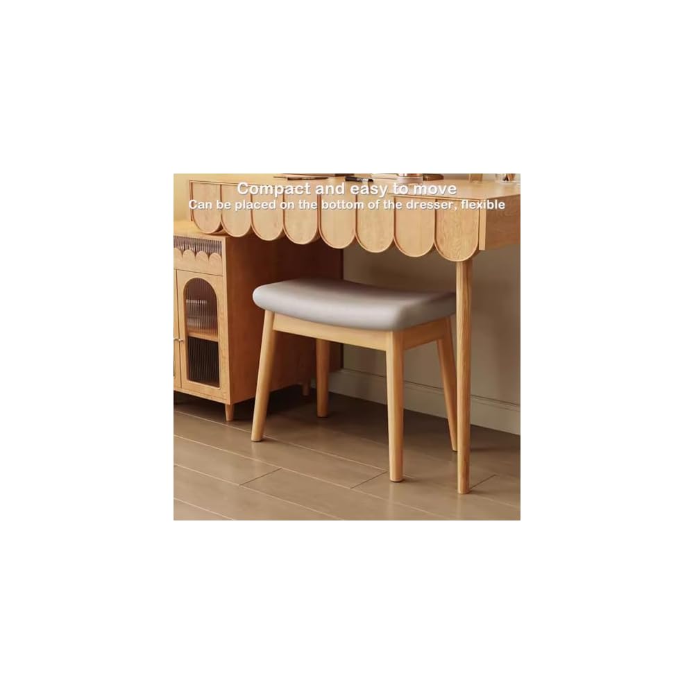 Solid Wood Dressing Table Stool for Girls Bedroom Makeup Chair with Shoe Bench Entryway Kitchen Chairs for Living Room Study Room and Office Dark Brown