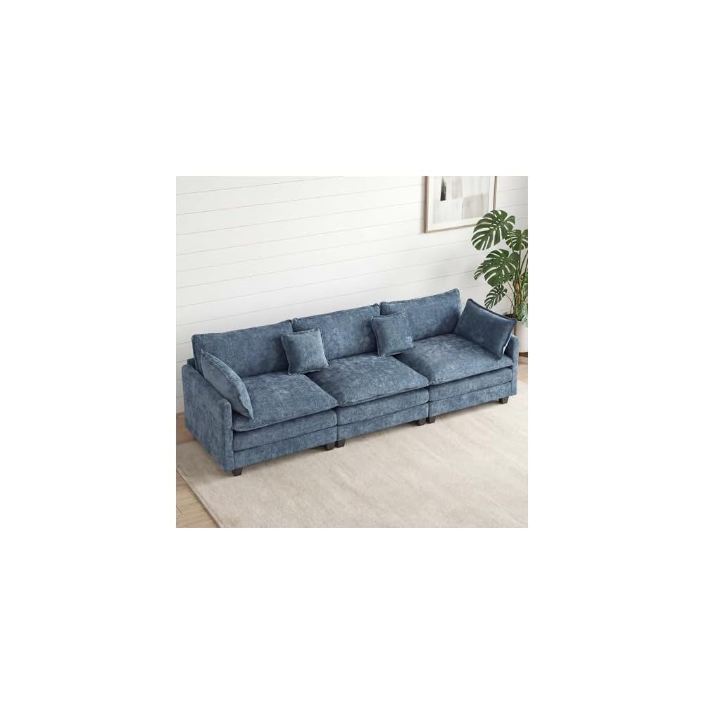 Sectional Couch, Comfy Cloud Modular Sectional Sofa, Deep Seat Modern Cloud Sofa, Modular Sofas for Living Room, Bedroom (Blue, 3-Seats)