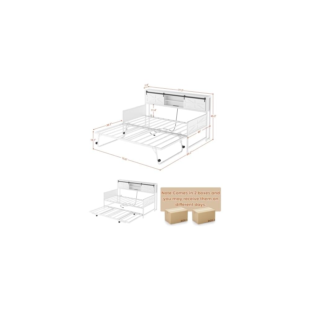 Homieasy Farmhouse Twin Daybed with Pop-Up Trundle, White