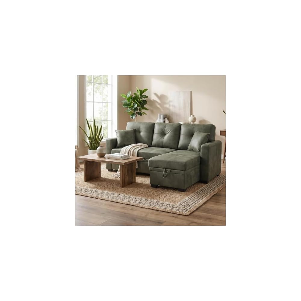 GLANC Faux Leather Sectional Sofa, L Shaped Reversible Storage Chaise Lounge Sectional Couch Bed with Storage Space for Corner Living Room Apartment Studio Home Office Modular Convertible Design