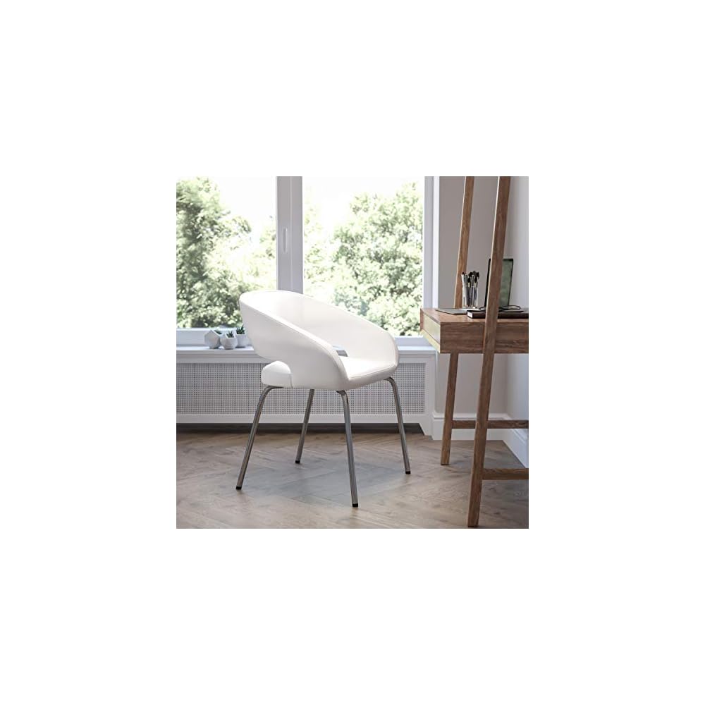 Flash Furniture Fusion Series LeatherSoft Upholstered Side Reception Chair, Retro Padded Lounge Chair for Living Room or Office, White