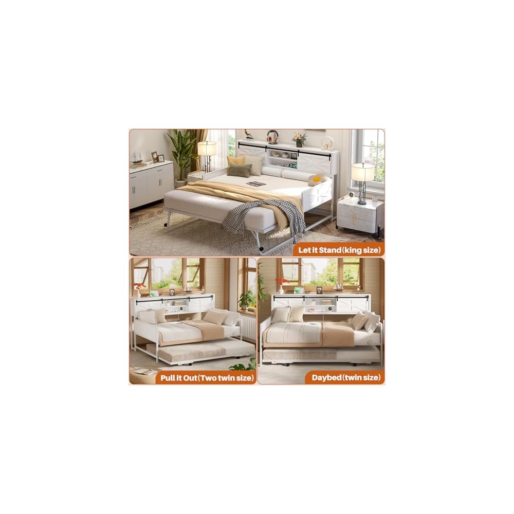 Homieasy Farmhouse Twin Daybed with Pop-Up Trundle, White