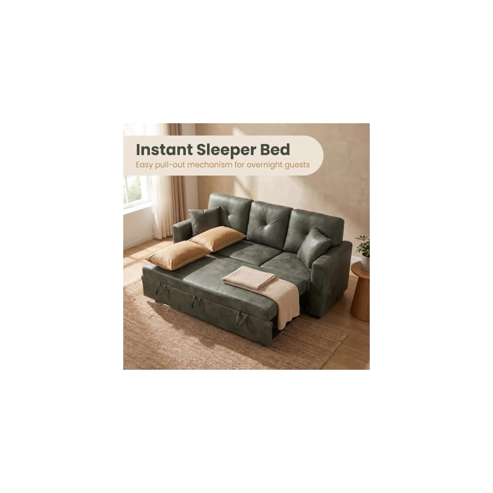 GLANC Faux Leather Sectional Sofa, L Shaped Reversible Storage Chaise Lounge Sectional Couch Bed with Storage Space for Corner Living Room Apartment Studio Home Office Modular Convertible Design