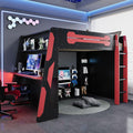 Bellemave Gaming Loft Bed with Desk and Lights, Full Loft Bed with Storage Shelves and Work Station, Wood Loft Bed Frame for Kids, Boys, Girls, Teens, No Spring Box Needed & Dedicated Style, Red
